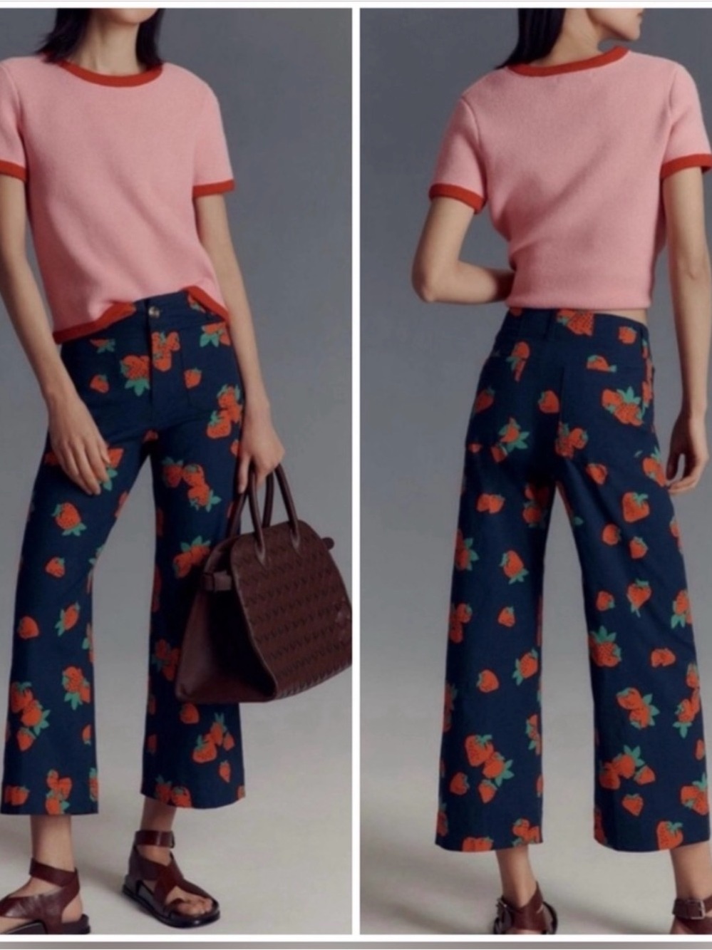 Maeve Wide Legged High Rise Colette Strawberry Linen Blend Pants Sz 26
